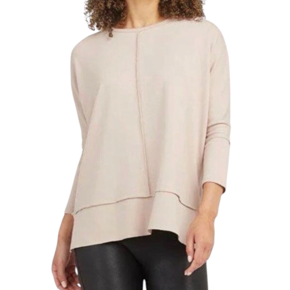 SPANX Perfect Length Dolman Sweatshirt Oatmeal Small S Crew Neck Tunic Cream